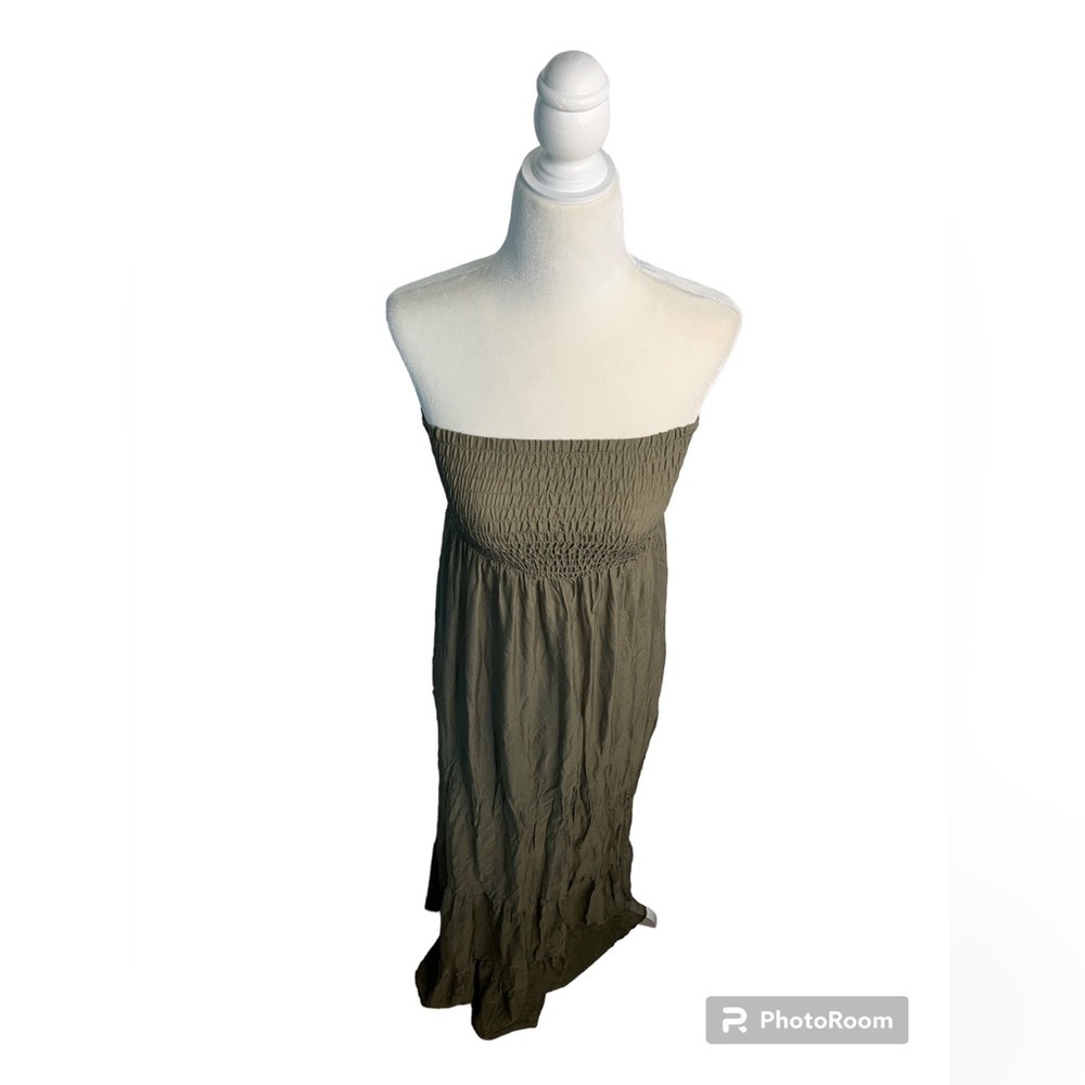 Guess Silk Smocked Green Tube Top Maxi Dress sz S